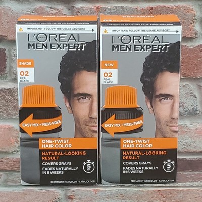 2x Loreal Men Expert One-Twist Hair Color 02 ''REAL BLACK'' - Permanent Haircolor
