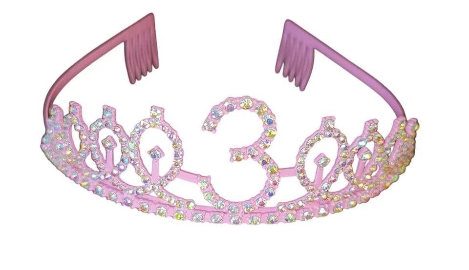 Conjunto de fiesta de tercer cumpleaños para niñas faja brillante rosa tiara corona adorno de pastel nuevo con etiquetas Foto 2 de 4