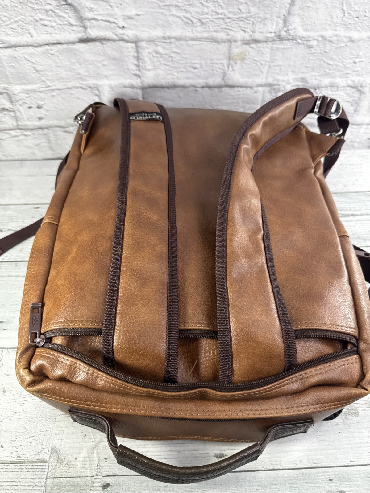 Left Field Backpack Leather Brown . Missing One S… - image 12