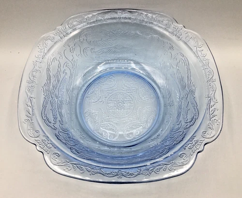 Federal Glass Madrid Blue Depression Glass 9 5/8ths" Square Serving Bowl Vintage