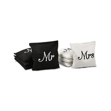 Wedding Theme Cornhole Bag Set - Includes 4 Black Mr  4 White Mrs Bags