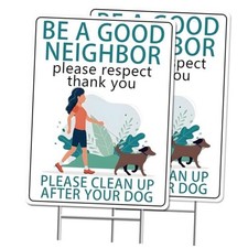 Please Clean Up After Your Dog Signs With Metal H-Stakes,2Pcs Double-Sided