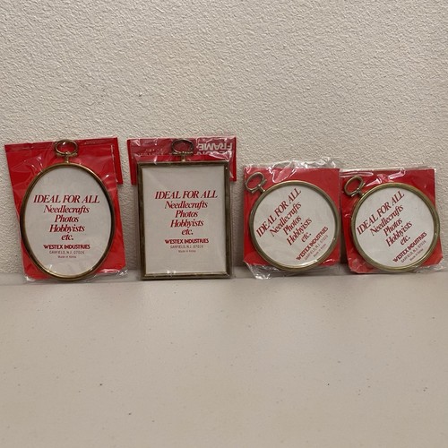 Vintage Mixed Lot (4) Westex Frames Gold Tone Needle Craft Pictures Decorative