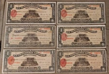 1916 MEXICO Yucatan 1 Peso Oro Banknote - Lot of 6 Tesoreria General S1135 Notes