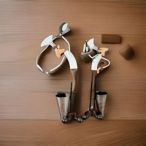 Set Of Two Metal Kitchen Chef Statues Utensil Holders Organizer Decoration