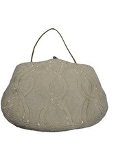 VTG Walborg Handmade In Japan Beaded Ivory Lock Evening Bag Purse Chain Strap