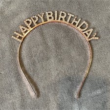 Happy Birthday Gold Rhinestone Tiara Headband One Size