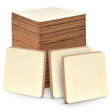 60 Pieces 5 Inch Unfinished Wooden Square Blank Natural Wood Slices Wooden Cu...