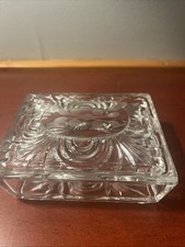 Vintage Glass Etched Trinket Box With Lid
