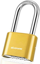 4-Digit Combo Padlock Heavy Duty Long Shackle, Weatherproof Outdoor, Gold 8mm XL