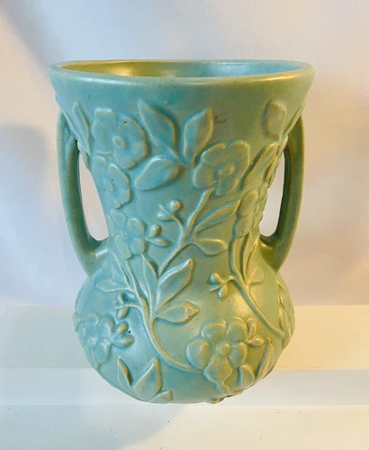 Vtg Hull Art Pottery Crab Apple Crabapple Vase Double Handle 1934 HTF 8” Tall