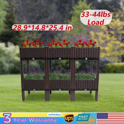 2 Tiers Elevated Raised Garden Bed with Legs Planter Grow Box Outdoor Yard US