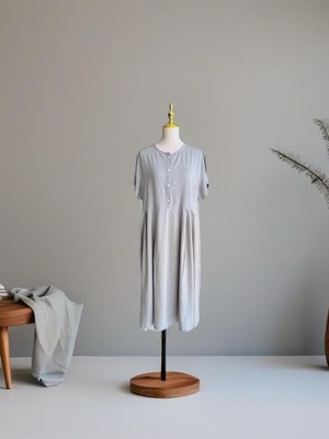 0004/  Four Buttons Front Dress, Grey Color Dress
