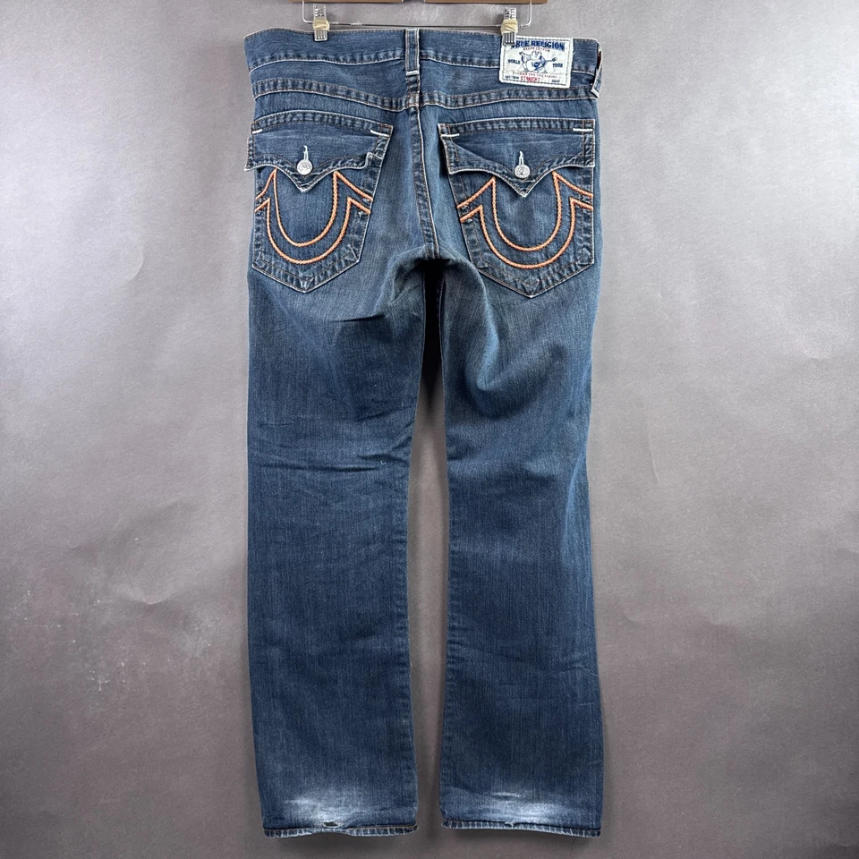 True Religion Jeans Mens 38x34 Blue Denim Pants Custom Dragon Embroidery (Tag34) - Image 3 of 4