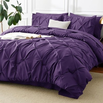 Elegant 7-Piece Purple Pintuck Comforter Set - All Season Bed in a Bag Full Size