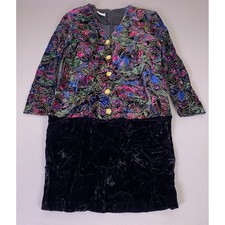 Vintage KC Spencer Velvet Dress Women's Size 12 Floral Gold Metallic Burnout 80s