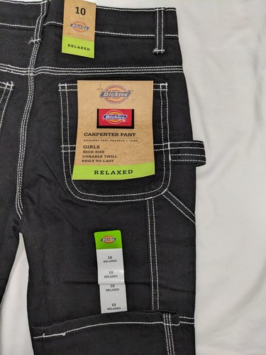 Girl's NWT Dickies Black Relaxed Straight Carpenter Pants TgSz 10 Meas 26.5x27.5 - Picture 8 of 11