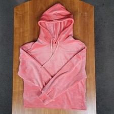 UGG Women's Belden Salmon Pink Velour Pullover Cropped Hoodie Sweatshirt - M