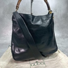 GUCCI 000.1448.1638 2Way Bamboo Shoulder Bag Black Leather Gold Hardware Logo