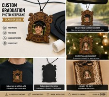 Custom 2026 Graduation Photo Keepsake Ornament Mirror Charm Name