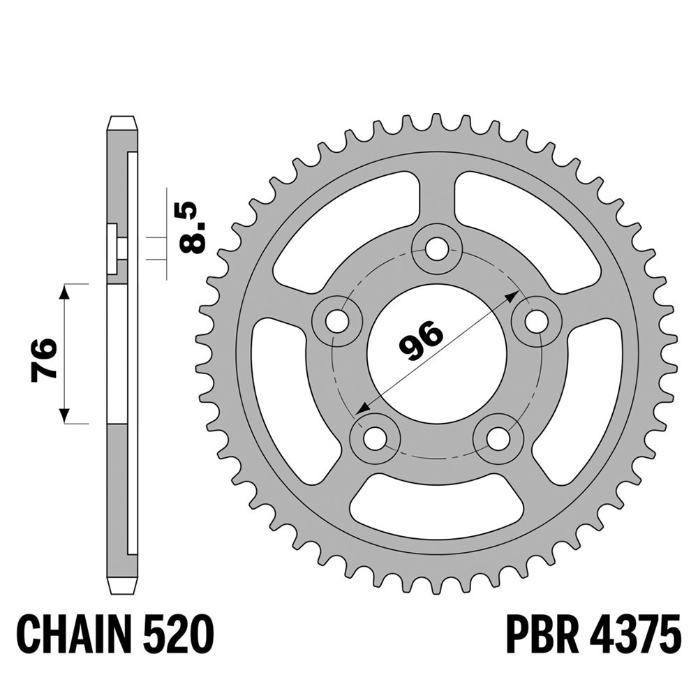 Pignon arrière PBR 43 dents en acier pas 520 pour moto Cagiva N-1 125 de 1997 à 1999