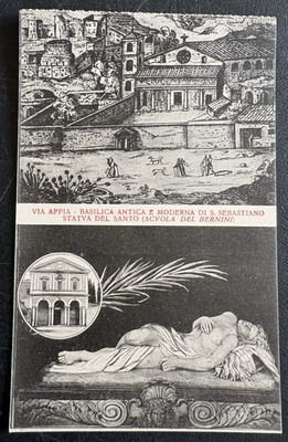 vtg postcard Via Appia Basilica Antica Statua del Santo Bernini Italy