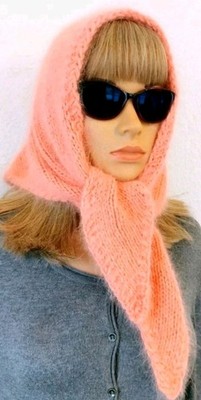 Gestricktes  Angorawolle-Wolle-Baktus-Schal-Kopftuch, Knitted Baktus-Shawl-Scarf