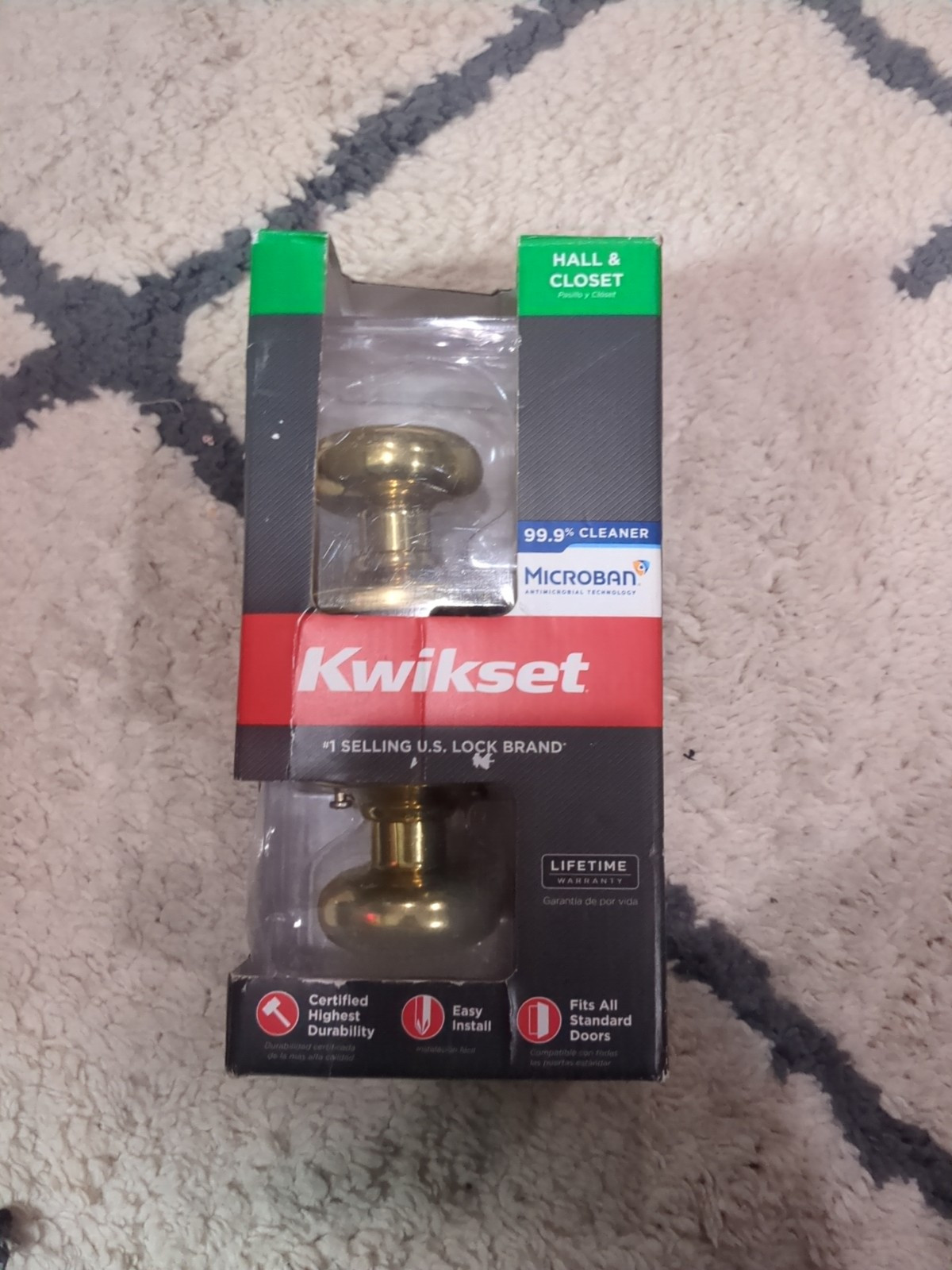 Kwikset Polished Brass Hall And Closet Door Knob 97200-787 MicroBan-FS