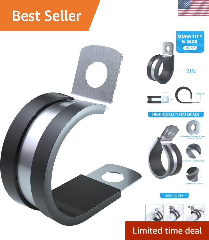 2 Inch Cable Clamp - 10 Pack Stainless Steel Wire Clamp, P Clips for Electric...