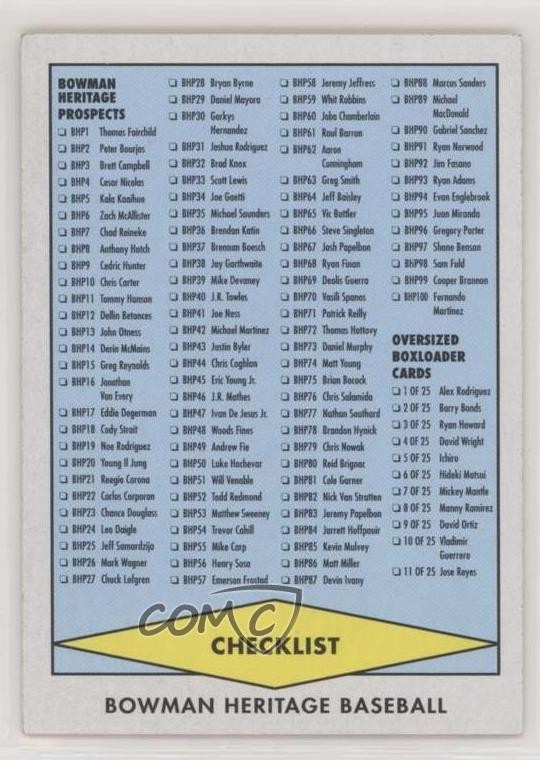 2007 Bowman Heritage Checklists Checklist #3 2u3