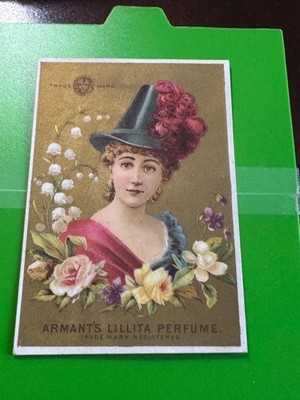 E-096 Victorian Trade Card - Armant's Lillita Perfume - Pretty Woman/Plumed hat