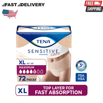 TENA Sensitive Care Underwear for Women Maximum XL 72 Ct (Waist Size 45in-58in)