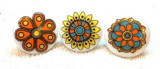 Vtg 60s/70s FLOWER POWER porcelain knob lot 3 DRESSER DRAWER hippie home
