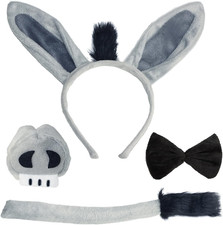 Donkey Costume Accessory Set - Ears Headband, Tail, Nose  Bow Tie 4 Pieces 