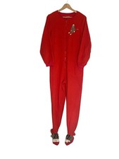 Nick Nora Sock Monkey One Piece Footie Fleece Pajamas Sleepwear Size M Red