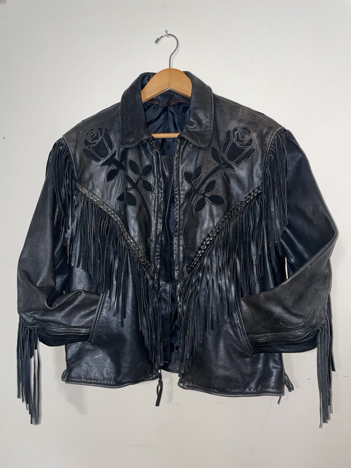 Vintage 1980s Southwestern Style Biker Fringe Leather Jacket Made In USA Sz L