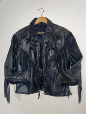 Vintage 1980s Southwestern Style Biker Fringe Leather Jacket Made In USA Sz L