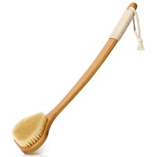 Bamboo Back Scrubber with Curved Long Handle, 17.3 Inches Exfoliating Shower ...