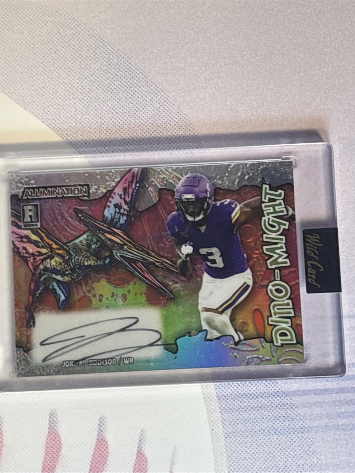 Jordan Addison Wild Card Alumination Rookie Edition Dino-Might Autographs #ADJAA Rainbow-Pterodactyl
