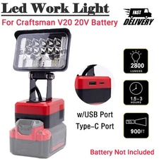 28W LED Work Light For Craftsman V20 20V Battery With USB Port Flashlight Tools