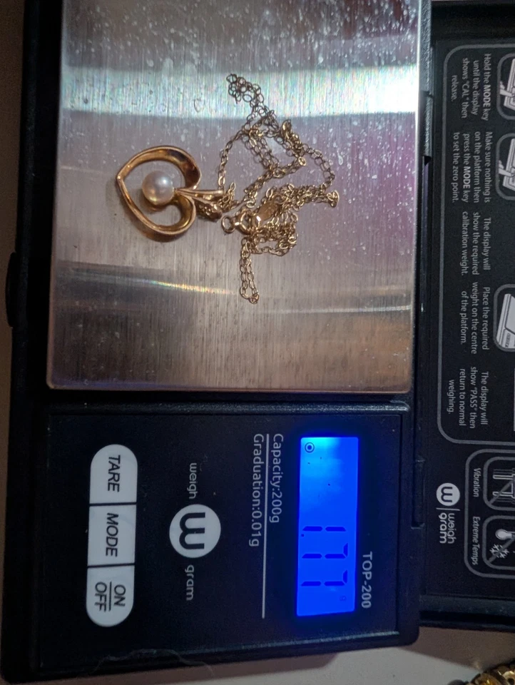 Collar Colgante Corazón Perla Oro Amarillo 14K con Cadena Fina 14k 18" De Colección Foto 4 de 4