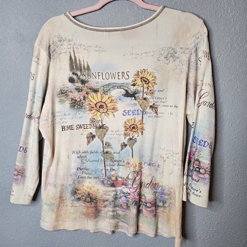 Studio Gem Q Womens Shirt Sunflower Garden Floral Y2K Vintage Tee Summer Beige - Picture 5 of 8