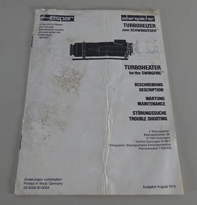 Operating Instructions Eberspächer Turbo Heater for Swing Fire Stand 08/1974
