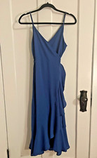 Lulus Formal Blue Wrap Spaghetti Strap Dress with Ruffle - Size Small
