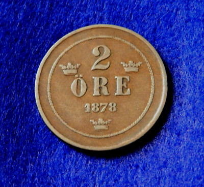 1878 Sweden 2 Ore - Nice Rarer Coin - See Pictures