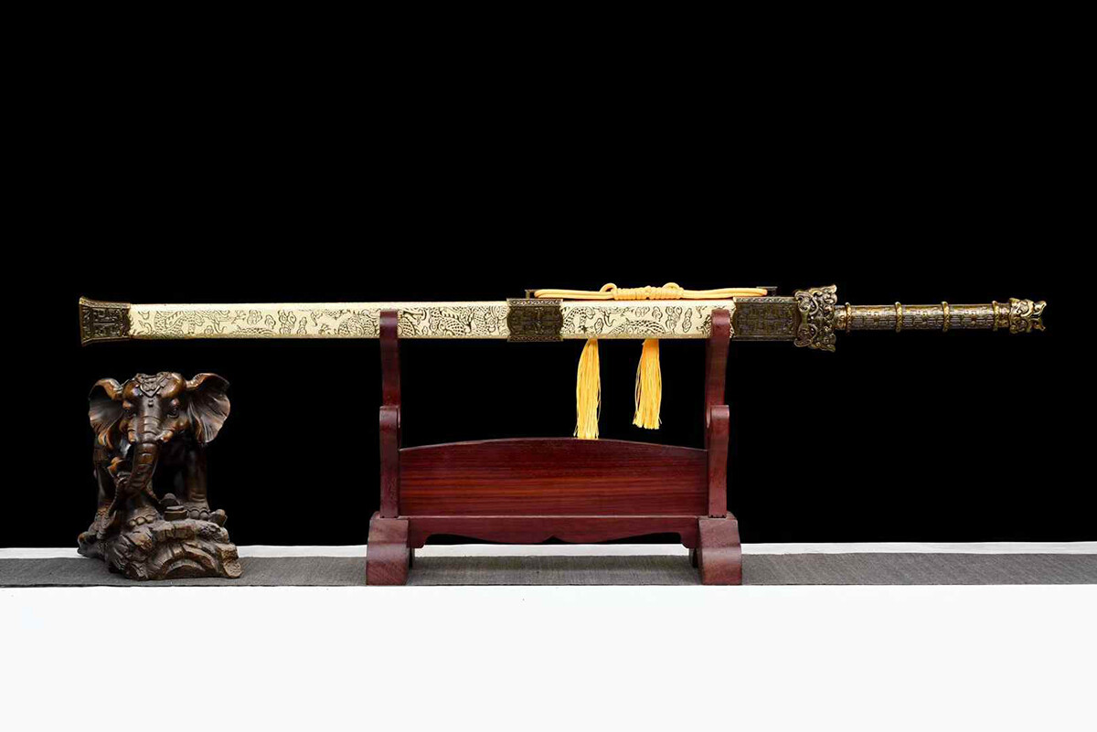 Golden Dragon Sharp Chinese Kung Fu Straight Sword Doube Edge Hexahedron Jian