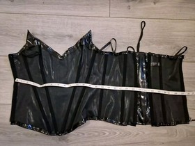 Vintage Ann Summers Black PVC Boned Basque Top Size Small 