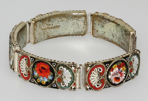 Pulsera Antigua Italia con Incrustación de Micro Mosaico Vidrio Floral 5 Barras Vinculada - Imagen 4 de 12