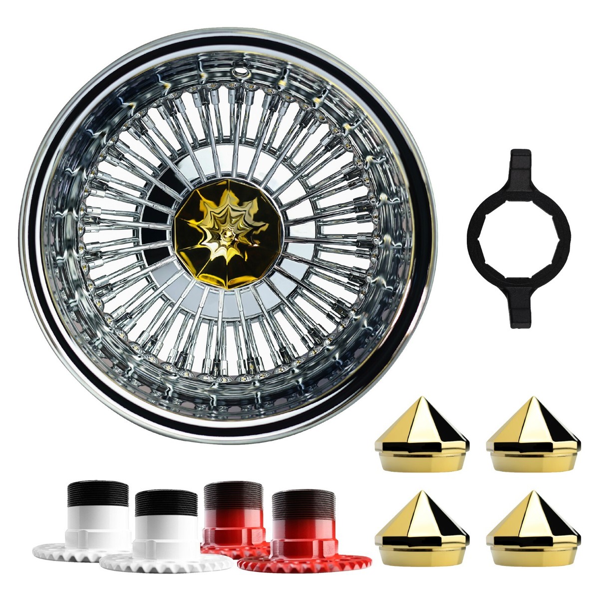 13x7 Rev 72 Spoke SS Straight Lace Lowrider Wire Wheels, Bullet