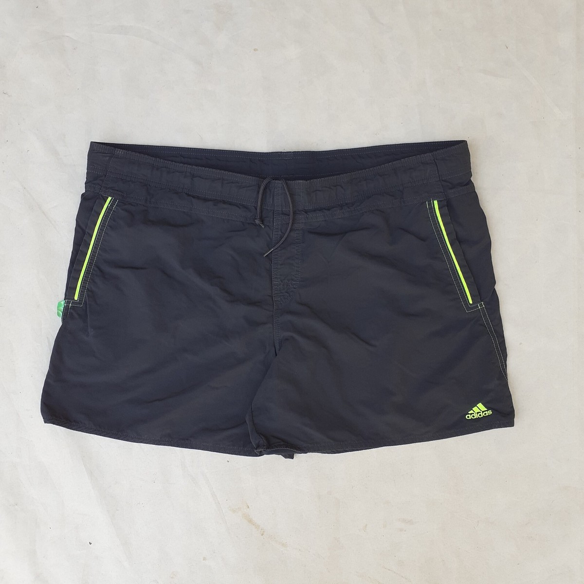 adidas Swim Shorts Men's Large Black Lime Green Pockets logo Beach
